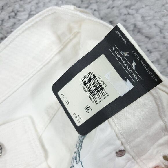 Levi's Premium 501 Original Straight Jeans Size 26 x 32 White High Rise Raw Hem - Picture 7 of 10